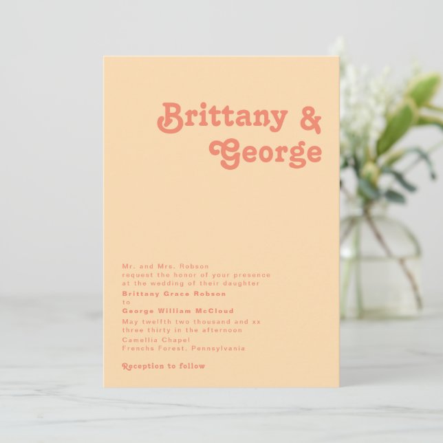 Modern Retro | Orange Cream Traditional Wedding Invitation (Standing Front)