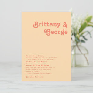 Modern Retro Orange Cream Traditional Wedding Invitation
