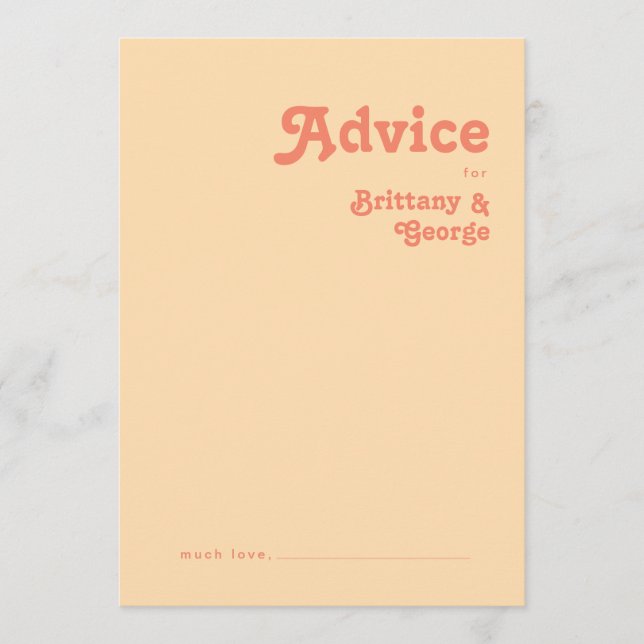 Modern Retro | Orange Cream Wedding Advice Card (Front)