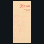 Modern Retro| Orange Cream Wedding Dinner Menu<br><div class="desc">This modern retro | orange cream wedding dinner menu is perfect for your simple vintage, colourful tropical boho summer wedding. Its unique bohemian mid-century font gives this design a classic minimalist groovy hippie vibe. If you're looking for a design that features bright, bold colours for your creative 70's beach wedding,...</div>