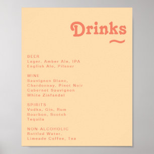 Modern Retro Orange Cream Wedding Drinks Menu Sign