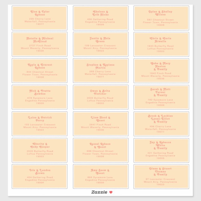 Modern Retro | Orange Cream Wedding Guest Address (Sheet)