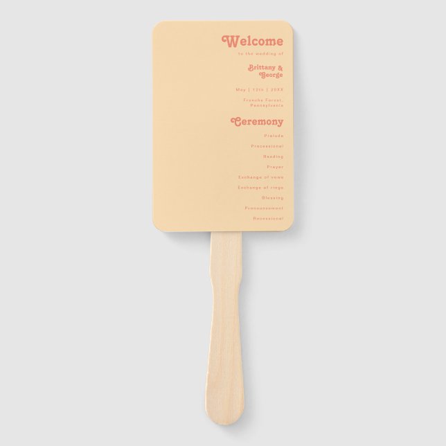 Modern Retro | Orange Cream Wedding Program Hand Fan (Front)
