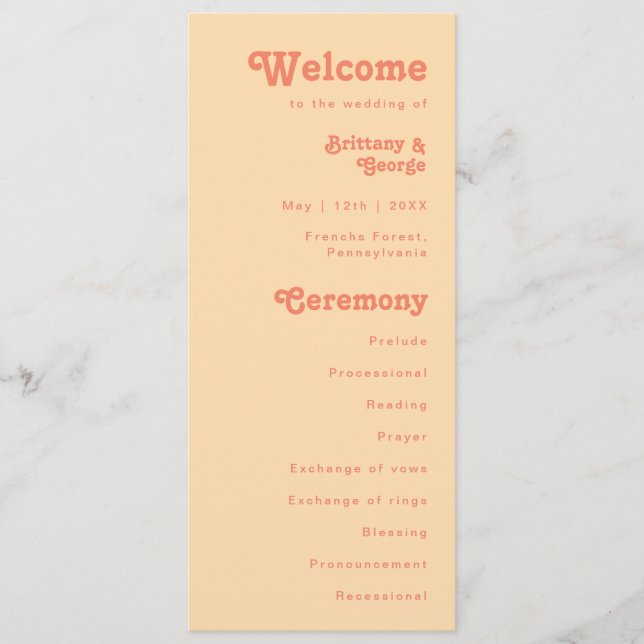 Modern Retro | Orange Cream Wedding Program Programme (Front)