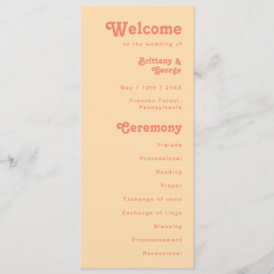 Modern Retro Orange Cream Wedding Program Programme
