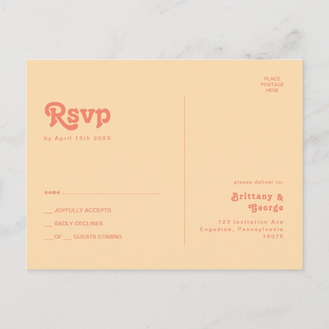 Modern Retro | Orange Cream Wedding RSVP Postcard (Back)