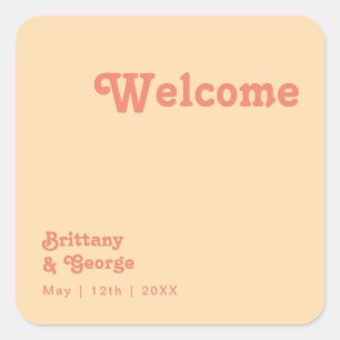 Modern Retro   Orange Cream Wedding Welcome Square Sticker