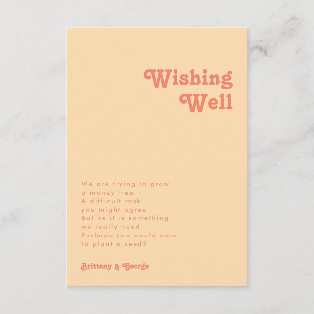 Modern Retro | Orange Cream Wedding Wishing Well  Enclosure Card (Front)