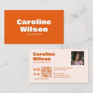 Modern Retro Orange Professional Photo QR Code Business Card
