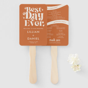 Modern Retro Orange Wedding Program Hand Fan