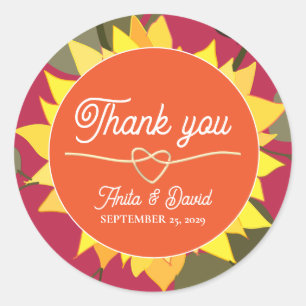 Modern Retro Orange Wedding Thank You Classic Round Sticker