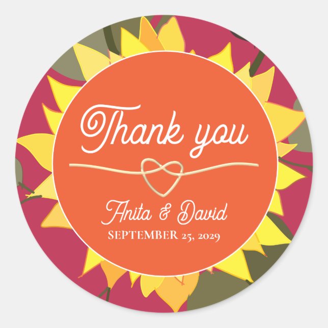 Modern Retro Orange Wedding Thank You Classic Round Sticker (Front)