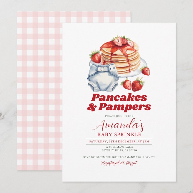 Modern Retro Pancakes Diaper Baby Shower Pink  Invitation (Front/Back)
