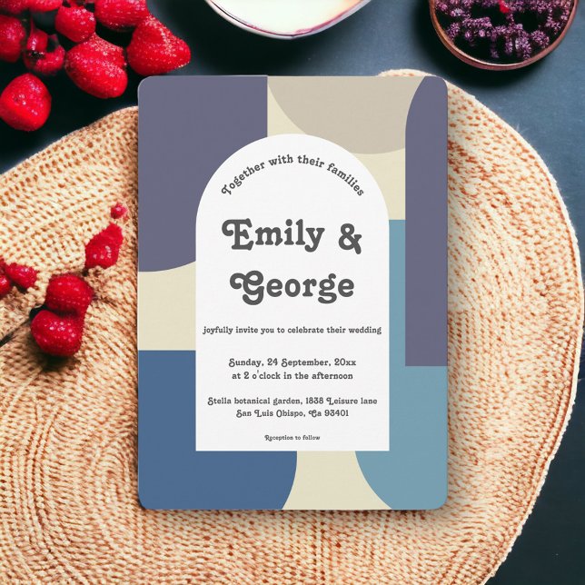 Modern Retro Pastel Groovy Abstract Art Wedding Invitation (Creator Uploaded)