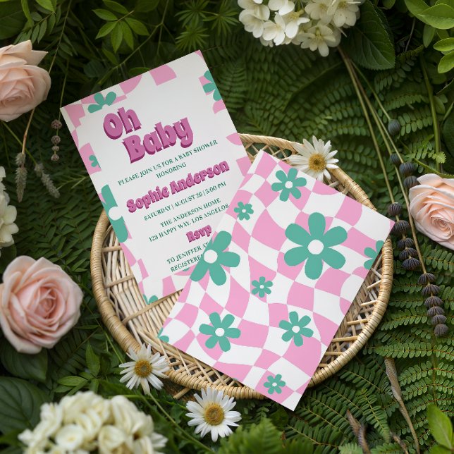 Modern Retro Pastel Oh Baby Shower Invitation (Creator Uploaded)
