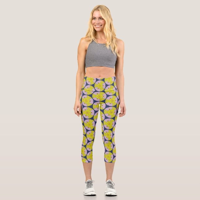 Modern Retro pattern, circles pattern Capri Leggings (Front)