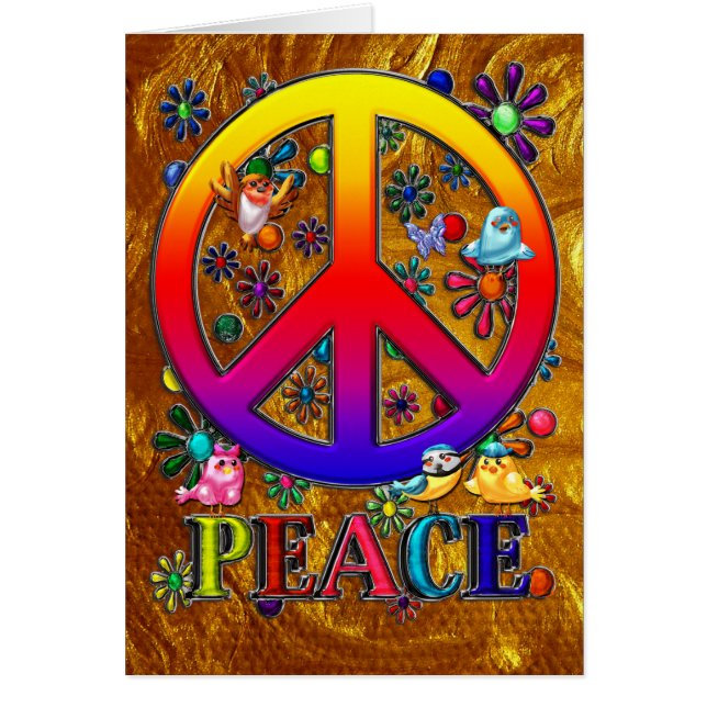 Modern Retro Peace Sign Text Birds & Flowers II (Front)