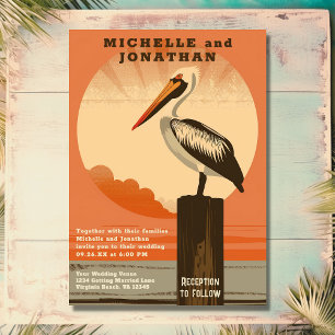 Modern Retro Pelican Beach Wedding Invitation