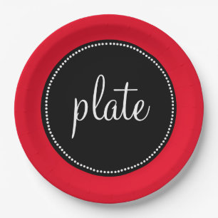 Modern Retro Personalised Custom Red and Black Paper Plate