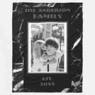 Modern Retro Photo Black White Marble Design Fleece Blanket