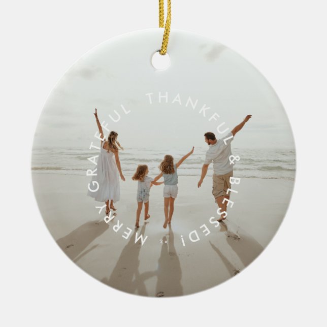 Modern Retro Photo Elegant Christmas Holiday Ceramic Tree Decoration (Front)