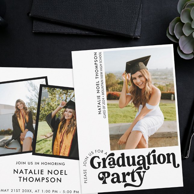Modern Retro Photo Modern Groovy Graduation Party Invitation (Creator Uploaded)