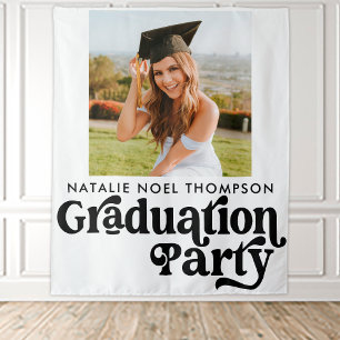 Modern Retro Photo Modern Groovy Graduation Party Tapestry