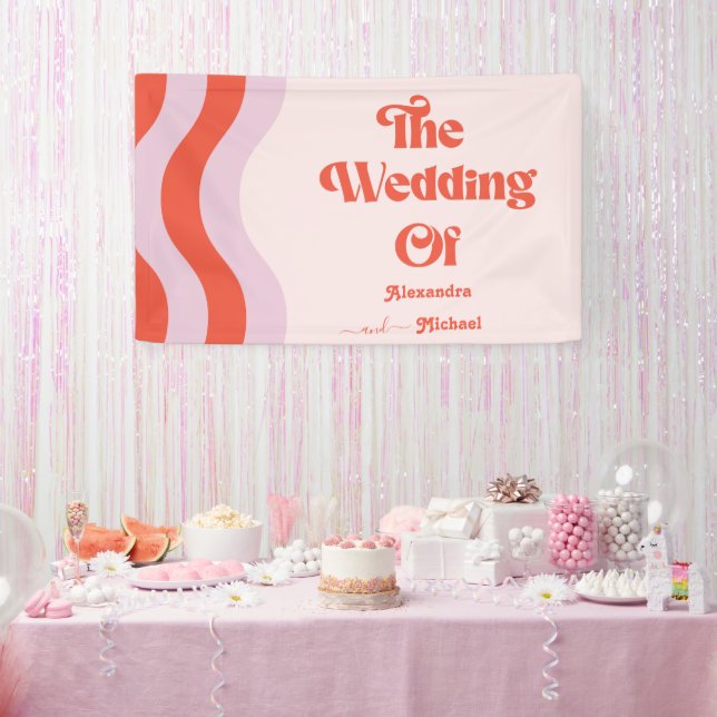 Modern Retro Pink And Orange Typography Wedding Ba Banner (Party)