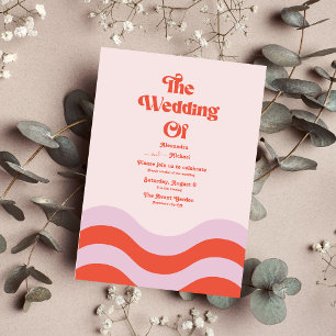 Modern Retro Pink And Orange Typography Wedding In Invitation