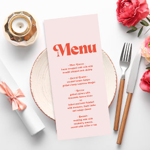Modern Retro Pink And Orange Typography Wedding Menu