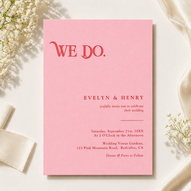 Modern Retro Pink and Red We Do Wedding Invitation (Creator Uploaded)