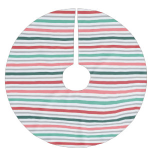 Modern Retro Pink Blue Stripes Brushed Polyester Tree Skirt