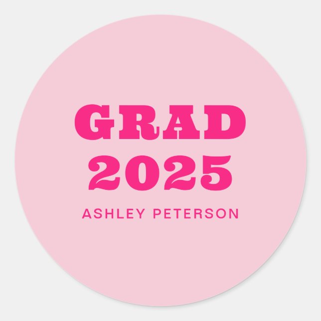 Modern Retro Pink Bold Typography Graduation Classic Round Sticker (Front)