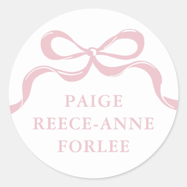 Modern Retro Pink Bows Baby Birth Announcement  Classic Round Sticker (Front)