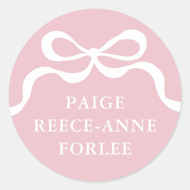 Modern Retro Pink Bows Baby Girl Announcement  Classic Round Sticker (Front)