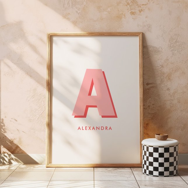 Modern Retro Pink Custom Monogram Initial Poster (Creator Uploaded)