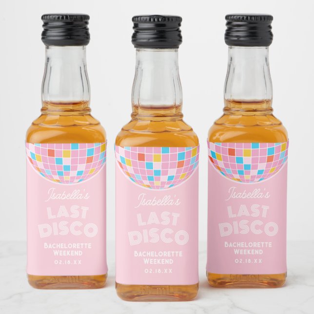 Modern Retro Pink Disco Ball Bachelorette Party Liquor Bottle Label (Bottles)