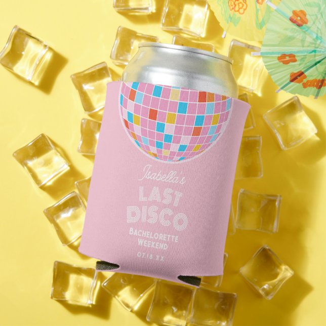 Modern Retro Pink Disco Ball Bachelorette Weekend Can Cooler (In Situ Summer)