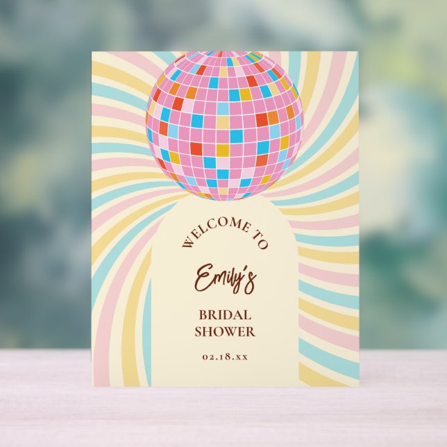 Modern Retro Pink Disco Ball Bridal Shower Welcome Acrylic Sign (Neutral)