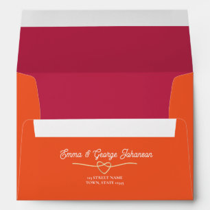 Modern Retro Pink Orange Wedding Envelope