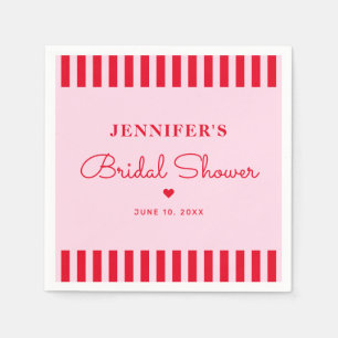 Modern Retro Pink & Red Stripes Bridal Shower Napkin