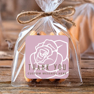 Modern Retro Pink Rose Flower Thank You Square Sticker