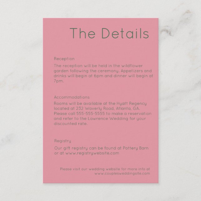 Modern Retro Pink & White Wedding  Enclosure Card (Front)