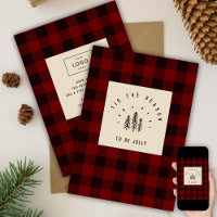 Modern Retro Plaid Vintage Red Logo Business