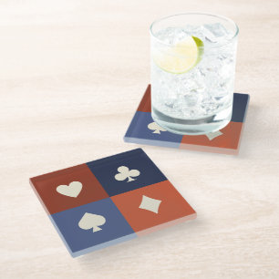 Modern Retro Playing Card Suit Poker & Bridge gift Glass Coaster