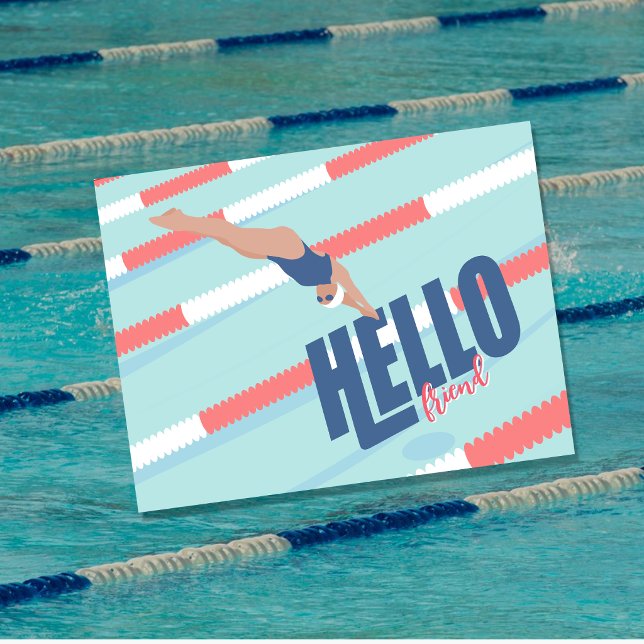 Modern Retro Pool Swimmer Typography Postcard  (Creator Uploaded)