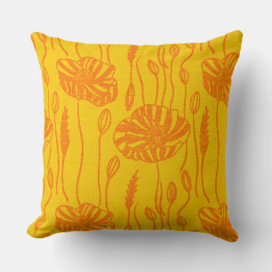 modern retro poppy illustration yellow cushion