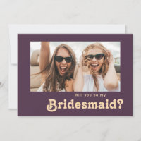 Modern Retro Purple Photo Bridesmaid Proposal Card