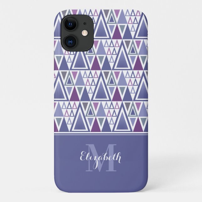 Modern retro purple pink pattern monogrammed Case-Mate iPhone case (Back)