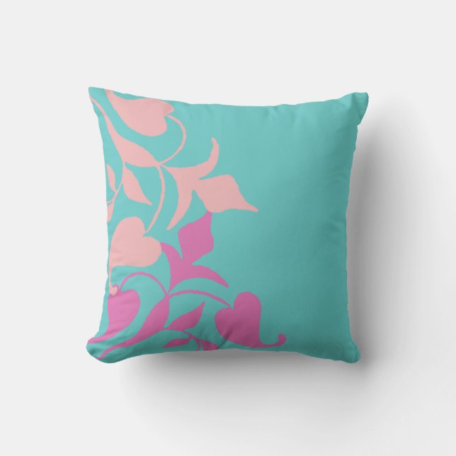 Modern Retro Purple Pink Vine on Teal Throw Pillow (Front)